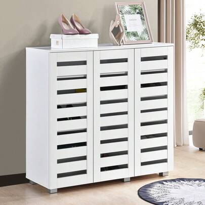 3 Door Shoe Storage Cabinet White Wooden Rack Stand Cupboard 5 Tier Euston