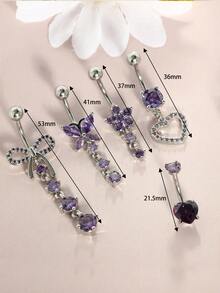 4-8件/套垂坠式肚脐环，女士穿刺饰品，14G不锈钢垂坠式肚脐环套装，心形肚脐穿刺饰品 - dangle belly - 查看 16