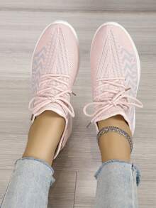 女士休闲运动鞋，柔软鞋底，网眼透气，防臭，日常通勤舒适 - 粉色 - 查看 1