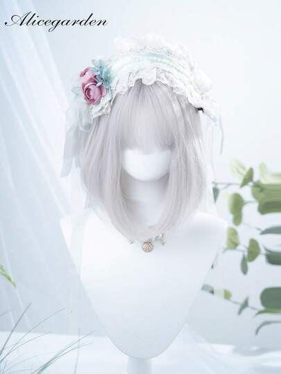 alicegarden 1 synthetische hitzebeständige Perücke, silberne kurze gerade Perücke mit Pony, 14 Zoll lang, aus Fasern hergestellt, für den täglichen Gebrauch geeignet, natürliche Simulation