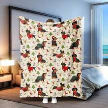 1PC-Cute Dachshund Christmas Blanket - The Typical Pattern Is Printed With (Dachshund, Christmas Tree, Christmas Stockings, Deer, Etc.) A Blanket Full Of Warm And Joyous Christmas Atmosphere, Creating A Warm And Warm Atmosphere. Suitable For Indoor Beds, Office Sofas For Lunch Breaks, Light And Convenient To Carry When Traveling, And Multi-Purpose Blankets That Can Be Decorated Indoors At Home. - Multicolor - View 8