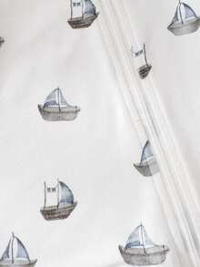 Baby Boy Sailing Print Zip-Up Jumpsuit, Spring/Autumn - White - View 5