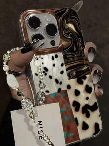 Plaid Painted Bracelet Strap, Elegant New Feather Chiffon Silver Bracelet Strap, Minimalist Fashion, Compatible With IPhone 16/ 16 Pro Max/ 15, Painted 15 Pro Max, Apple P13/P14 Phone Case, P11 Soft Shell P12 Anti-Fall XS.XR /78P.78GES2, A14/A15 S23U/A50 A12 A32 A52 A72 A51 A21S A13 A14 S22 Ultra S23 A33 A53 S20 FE, 13/ 15 Phone Case - Multicolor - View 4