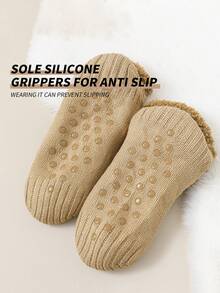 1Pair Of Men's And Women's Comfortable Knitted Slippers Socks - Anti-Slip, Warm Wool-Lined Home Socks, Geometric Pattern, Couple Socks - Multicolor - View 6