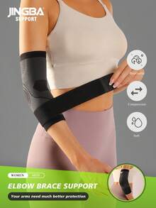 JINGBA SUPPORT 1pc Elastic Breathable Elbow Sleeve, Adjustable Strap, Unisex, Suitable For Sports And Daily Use - Black - View 2