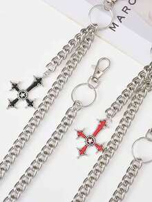 1件男女通用时尚十字形裤链，适合万圣节、嘻哈、朋克风格和日常穿着 - 銀色 - 查看 3