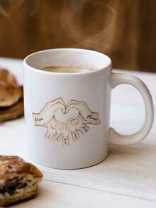 1pc Customized Name Mug Gift, 11oz Personalized Coffee Cup, Unique 3D Embossed Mug, Can Customize 2-7 Names, Family Name Mug Gift, Father's Day Gift, Exclusive Mug For Dad, Thoughtful Coffee Cup Gift For Husband, Boyfriend, Couples, Anniversary, Men's Birthday, Christmas, Holiday - Heart Shape - View 4