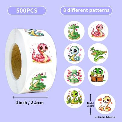 500 Sheets/Roll Cartoon Snake Cute Wind Notebook Car Sticker Roll Sticker Hand Account Sticker