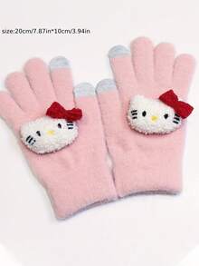 Sanrio 1 Par de Luvas de Tela de Toque Tricotadas Sanrio Kitty, Macias e Quentes, Adequadas para Ciclismo e Proteção contra Frio, Outono / Inverno