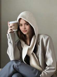 女士时尚多功能针织帽，秋冬保暖护耳帽，针织帽，防风滑雪帽带围巾，无缝帽情人节礼物