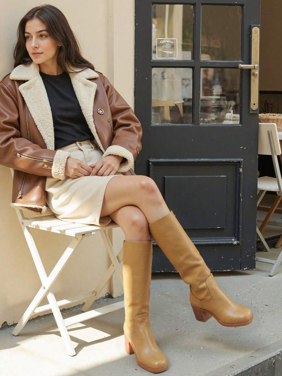 Women's Elegant Ankle Boots Side Zipper Pointed Toe Kitten Heel Mid Calf Boots Elastic Fashion Dress Boots - 黃色 - 查看 1