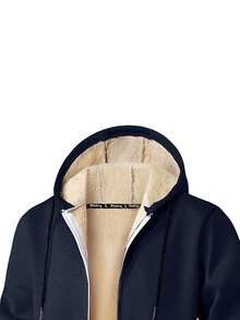 秋冬新款羊羔绒保暖连帽开衫外套 - 藏蓝色 - 查看 4