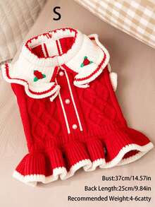 1件新款秋冬季幼犬公主风翻领小花刺绣毛绒连衣裙，圣诞节新年宠物服装 - 彩色 - 查看 13