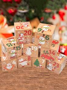 24 件/套复古圣诞降临节日历礼品盒，24 天倒计时圣诞牛皮纸礼品包装盒，卡通圣诞主题 DIY 纸板数字盒，适合送礼和家庭圣诞派对礼物节日礼物装饰 - 彩色 - 查看 5