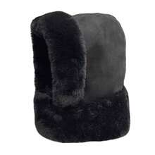 1pc Faux Suede Fleece Balaclava Hat, Winter Neck Warmer Windproof Ski Mask Earflap Cap For Women