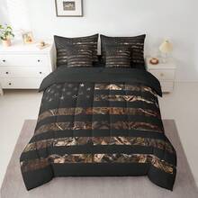 Feelyou 7pcs American Flag Comforter Set,Brown Camouflage Botancial Bedding Set,Include 1 Comforter+1 Flat Sheet+1 Fitted Sheet+2 Pillowcases+2 Pillowsham,For Twin,Full,King,Queen Bed Sizes,Bed In A Bag,Super Soft And Breathable,Easy Care All Seasons,Bed       In A Bag,Wonderful Room Decor,Holiday Gift - Black - View 1