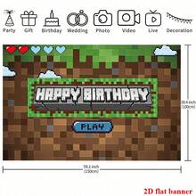 2D Flat BannerPixel Style Birthday Party Background Banner, Suitable For Birthday Party, Cake Table Banner, Photo Booth, Cartoon Game Party Background Decoration Supplies Gift