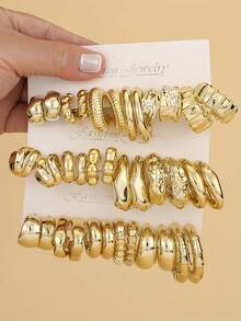 1-18pairs Fashionable Big Size Glossy Gold Spray-Coated ABS Plastic Earring Set, Skin-Friendly, Minimalist Geometric Earrings For Ladies'All-Day Wear