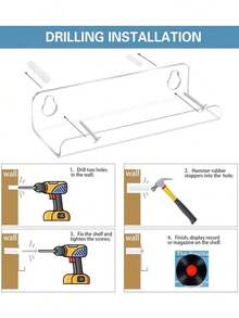 2 Peças Suporte de Exibição de Disco de Acrílico, Prateleira de Montagem na Parede para LP de Vinil e CD
