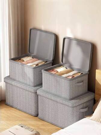 1 件冬季大容量可折叠储物箱 - 易于折叠、带盖、可折叠、多功能储物盒、有序容器、带保护盖的坚固篮子 - 年底囤货，非常适合家庭整理、卧室收纳、衣柜整理、办公用品收纳和育儿必需品收纳