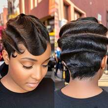 Short Finger Wave Human Hair Wig For Women Ocean Style Pixie Cut Glueless Wigs Natural Hairline Full Machine Made