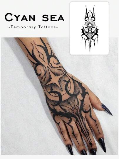 1pc Waterproof, Sweat-Proof, Washable, Non-Reflective Temporary Tattoo Sticker, Fierce Demon Tattoo Design, Novel & Fashionable, Suitable For Daily Use