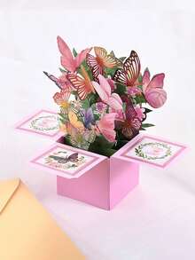 1 szt. 3D kolorowa, wyskakująca kartka z kwiatami i motylami, odpowiednia na urodziny, święta, miłość, błogosławieństwo, wysokiej jakości ręcznie pisana kartka na każdą okazję