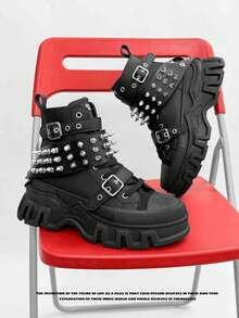 SLnU3 SLNU★3 Fashion Casual Thick Sole Punk Decorated Elevator Boots, Unisex Couple Style, Suitable For Outdoor, Party, Street, Campus, All Seasons - Black Cones - View 16