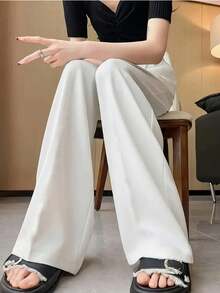 Women's High-End Pleated Drape Effect Narrow Leg Straight Pants, New Chinese Style