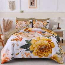 3Pcs  Yellow Floral Lightweight Comforter Set,Bed In A Bag Botanical Floral Comforter Soft Microfiber Brown Bedding Set With 2 Pillowcases,Suitable For Wedding Items,Valentines Day Home Bed Room Decor,Mothers Day Gift,All Season - Màu vàng - Xem 13