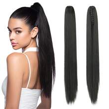 Ponytail Extension 24 Inch Long Straight Claw Clip Drawstring Ponytail For Women Fake Pony Tails Natural Soft Clip In Hair Extension Pony Tail (Black Brown) - Multicolor - View 10