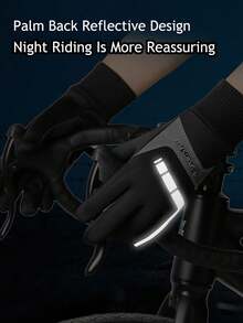 1Pair Winter Cycling Gloves For Men, Outdoor Cycling Reflective Exposed Finger Touch Screen Anti Slip And Velvet Warm Riding Gloves, Made Of Polyester Fiber Material, Waterproof Fabric, Exquisite Craftsmanship, Suitable For Men, Essential For Autumn And Winter. A Pair Of Simple And Personalized Sports Gloves, Snow Gloves