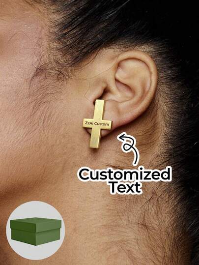 1 Pair Elegant Gold Cross Earrings, Stud Symbol Earrings, Gold Iconic Earrings, Everyday Jewelry, Original Design Earrings, Customized Jewelry For Opposite Designs, Personalized Name Customization Earrings, Opposite Styles, Rectangular, Abstract Design Styles.
