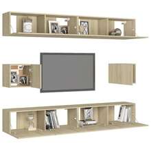 Set di mobili TV Larryhot da 6 pezzi in legno ingegnerizzato di quercia Sonoma, resistente, facile da montare, ottimo per l'arredamento della casa - Castano - Visualizzare 3