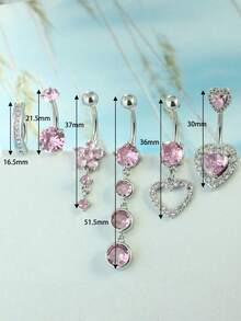 6pcs/Set Dangling Belly Button Rings, Women's 14G Stainless Steel Dangle Belly Button Ring Set With Heart Shaped Navel Piercing Jewelry, Valentine's Day Gift - Mix Belly Ring - View 15