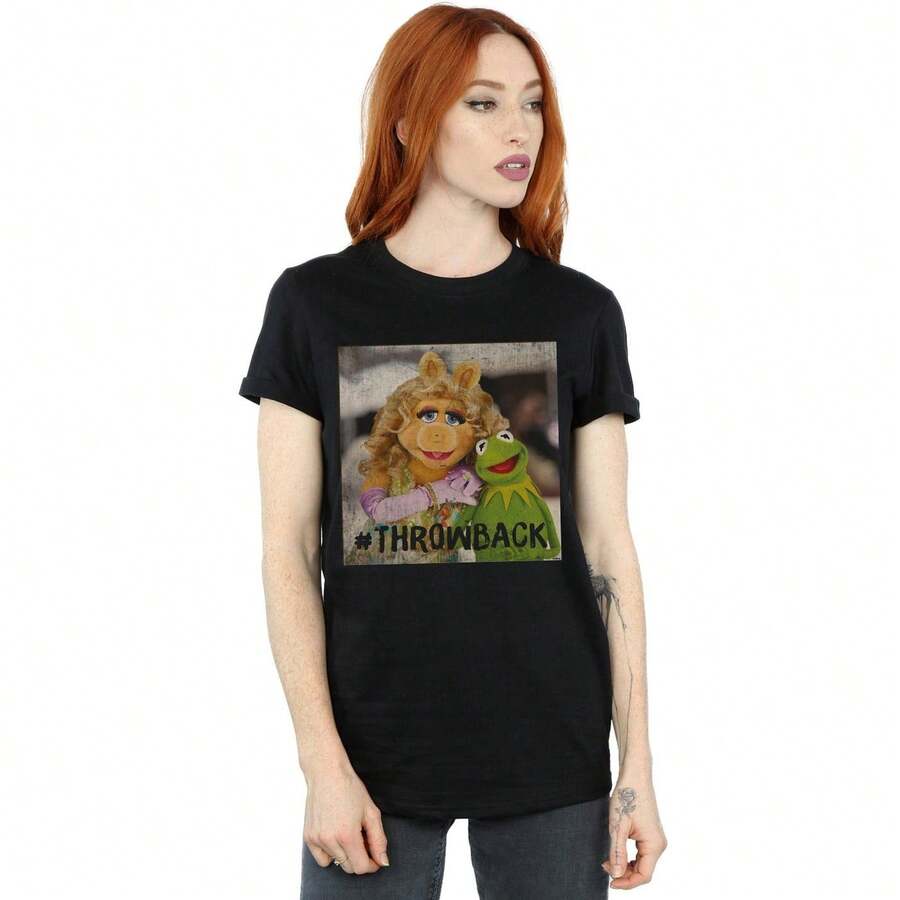 Disney Damen/Frauen The Muppets Throwback Foto Baumwolle Boyfriend T-Shirt (Schwarz) - Kaffeebraun - Übersicht 1