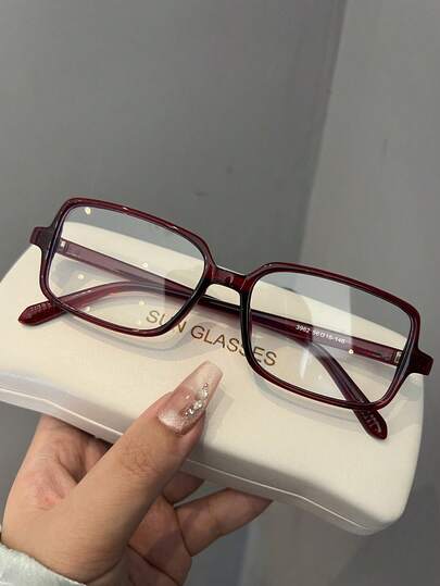 1pc Retro Red Rectangle Non-Prescription Glasses Glasses, Blocking Harmful Light, Protecting Eyes For Shopping, Reading, Computer, Phone And Daily Wear