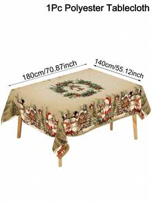 1pc Christmas Tablecloth, Vintage Santa Claus Snowman Winter Village, Polyester Tablecloth, Round/Rectangular, Christmas Party Home Kitchen Dining Table Decor, Christmas Gift - Multicolor - View 14