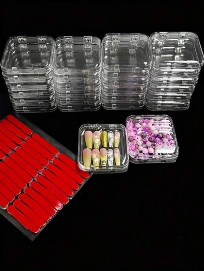 24Pcs Clear Press-On Style Nail Storage Box With 60Pcs Double-Sided Adhesive Tape, Plastic Display Case For False Nails And Nail Salon Accessories