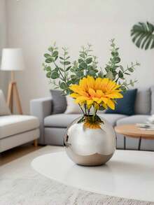 1PC Ceramic Vase With Geometric Stripes Of Gold And Silver Plating, Room Decoration, Home Decoration, Kitchen Decoration, Wedding Decoration, Table Decoration, Ornaments, Office Decoration, Garden Decoration, Outdoor Decoration.