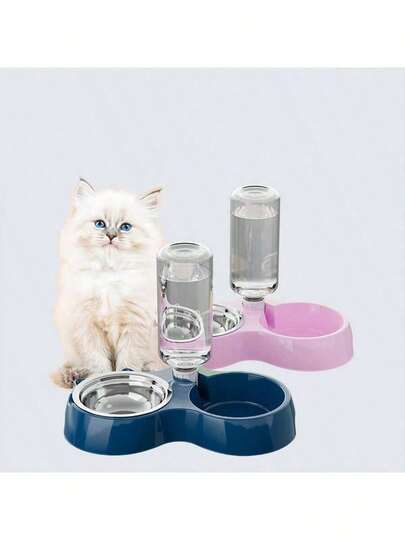 Pet Supplies Cat Automatic Feeder Integrated Pet Feeder, Automatic Water Dispenser, Tilted Stainless Steel Bowl, Cat And Dog Supplies Suitable For Cats And Dogs, No Batteries Required, No Power Supply, Cat Automatic Feeder