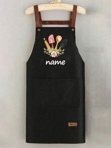 One Custom Kitchen Cooking Apron, Customizable Prints - Personalized Cooking Aprons, Customizable Logos, Chef Aprons, Name Aprons, Baker Gifts, Barbecue Aprons, Kitchen Aprons, Modern Polyester Oil-Resistant Aprons, Black Kitchen Aprons, Polyester Aprons, Suitable For Garden, Kitchen, And Housework, Perfect For Home, Restaurant, And Kitchen Cooking, Suitable For Mother's Day, Wedding Season, Graduation Season, A Gift For Family And Friends. Personalized Gift - Multicolor - View 2