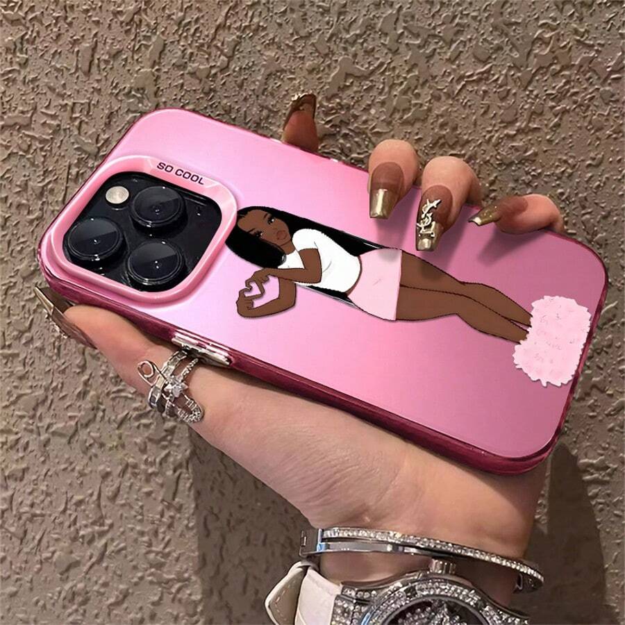1pc More Than A Caring Girl With Dark Skin Compatible For Phone17/16/15/14/13/12/11/8/ 7ProMax/Pro/Plus/Xs Max/XS/X,For Compatible With Colored Simple  Fall Prevention Anti-Shock, Anti-Slip, Anti Drop, Camera Lens Protection, Silicone Anti Wear Phone Case - 粉色 - 查看 1