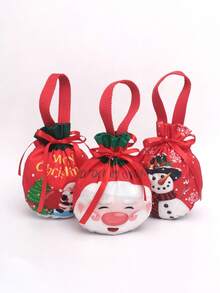 1 pièce Sac en canevas cadeau de Noël Boîte d'emballage de cadeau de Noël transfrontalier Boîte de pomme Sac cadeau de la veille de Noël. Sac fourre-tout cadeau de Noël avec design de dessin animé festif - Père Noël, bonhomme de neige, renne - Sac à bonbons et pommes festifs avec fermeture pour la décoration de fête de Noël, sac cadeau de Noël parfait