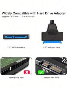 USB 3.0 转 SATA 简易硬盘连接线，适用于 0.5 英寸和 3.5 英寸机械硬盘，高效适配器线，提升数据传输速度 - 黑色 - 查看 6