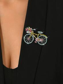 1pc Fashionable Diamond Bicycle Shaped Brooch, Suitable For Office, Party, Casual Occasions, Can Be Accessory Or Gift - Blue - View 2