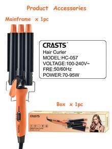 CRASTS Ferro de Ondular 3 em 1, Controle de Temperatura, Onda Grande, Cachos Grandes, Ondulação a Água, Laranja