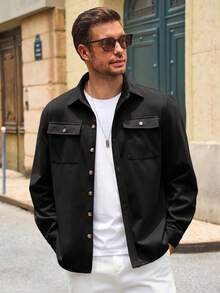 Mens Shirt Jacket Long Sleeve Button Down Casual Shacket Lightweight Thermal Shirts With Pocketshalloween - 海軍 - 查看 5