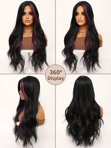 clouder Black Highlight Purple Extra Long Curly Wig 30 Inch Cosplay Wig Halloween Christmas Wig Elegant Soft Matte Hair Loose Curls Casual Outing Street Punk Wig Rock Wig Fluffy Natural Cool Girl Synthetic Heat-Resistant Fiber Wig Suitable For Women Daily Party Wig Music Festival Wig Avant-Garde College Style Wig Modern Fashion Gothic Wig - 挑染紫色 - 查看 5