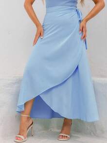 Women's Wrap Skirt With Viscose Lining - Dusty Blue - View 1